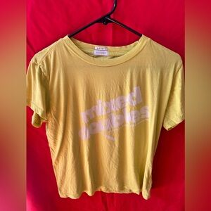 MOTHER Yellow Graphic Crewneck Tee with White Print